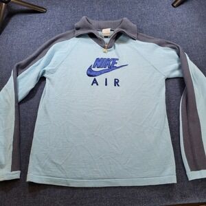Vintage Nike Air 1/4 Zip Pullover Sweater Light Blue Kids Large Knit Wool Blend